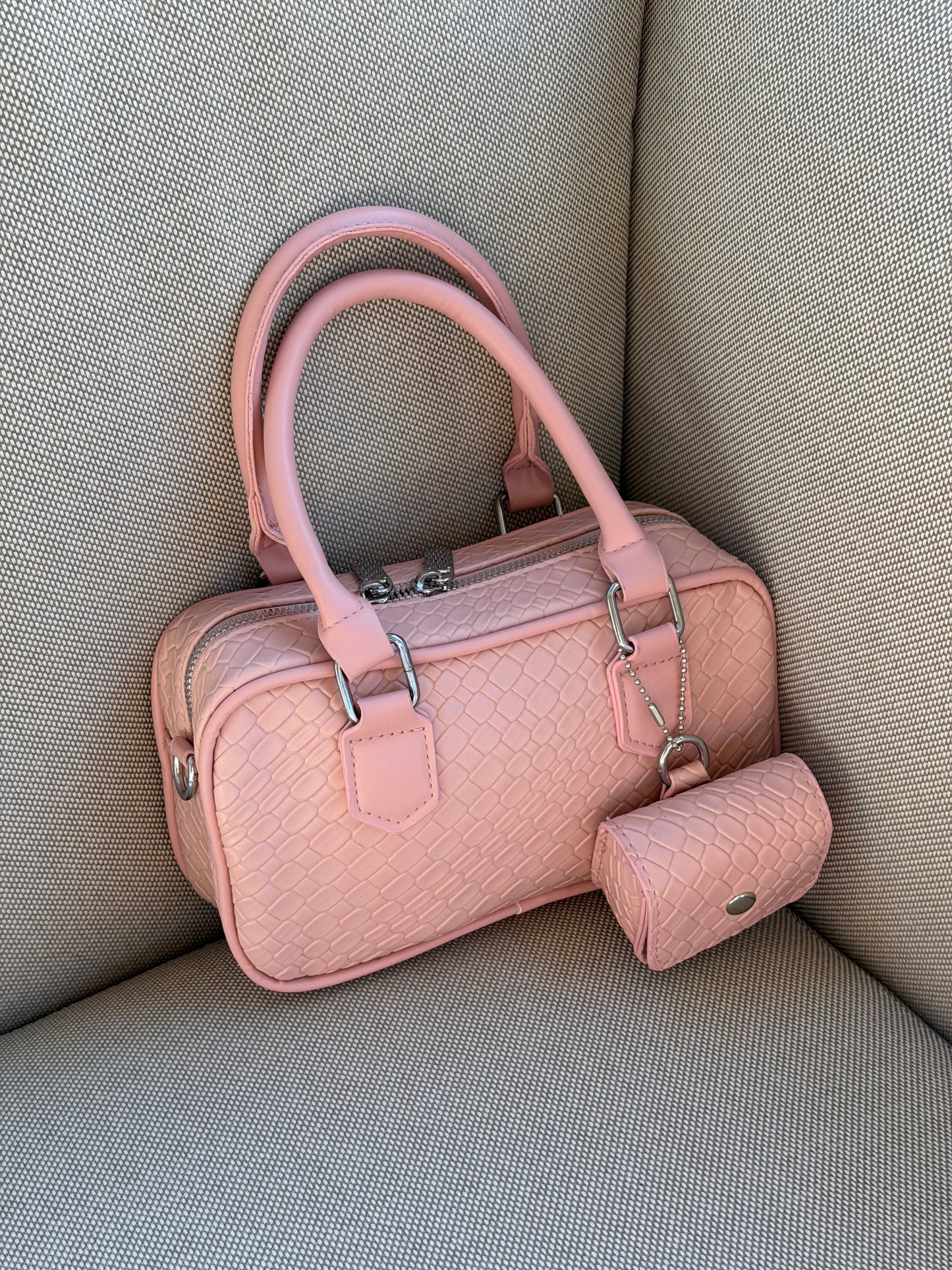 Croc Embossed Boston Satchel with Matching Coin Pouch ( Available in 3 colors )