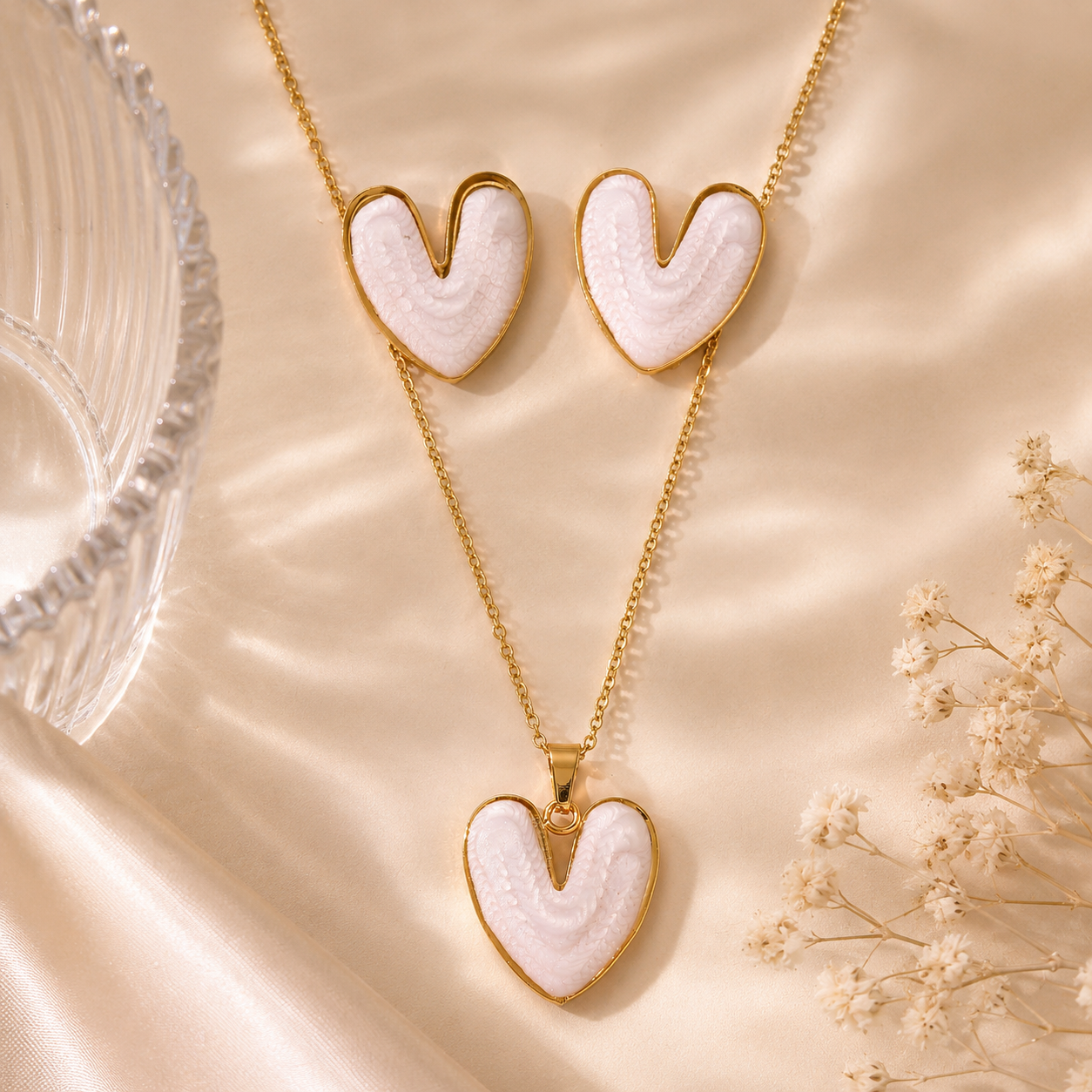 Black Enamel Heart Jewelry Set | Tarnish Resistant