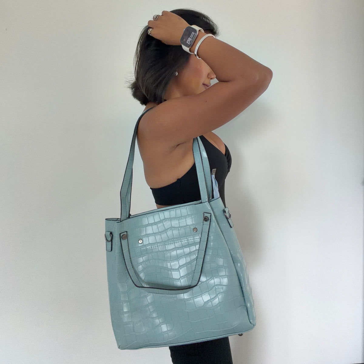 Oversized Faux Leather Crocodile Tote