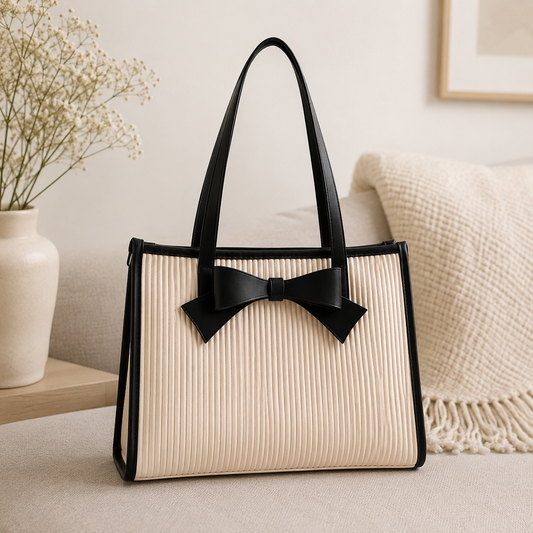 Two-Tone Bow Tote Bag