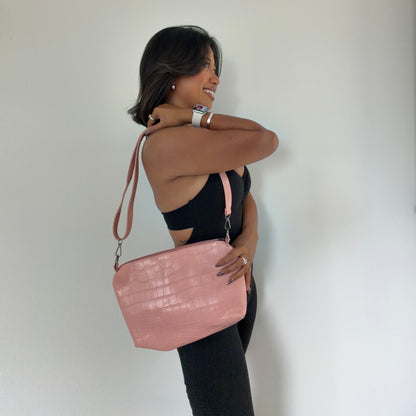 Faux Leather Croc Crossbody Bag