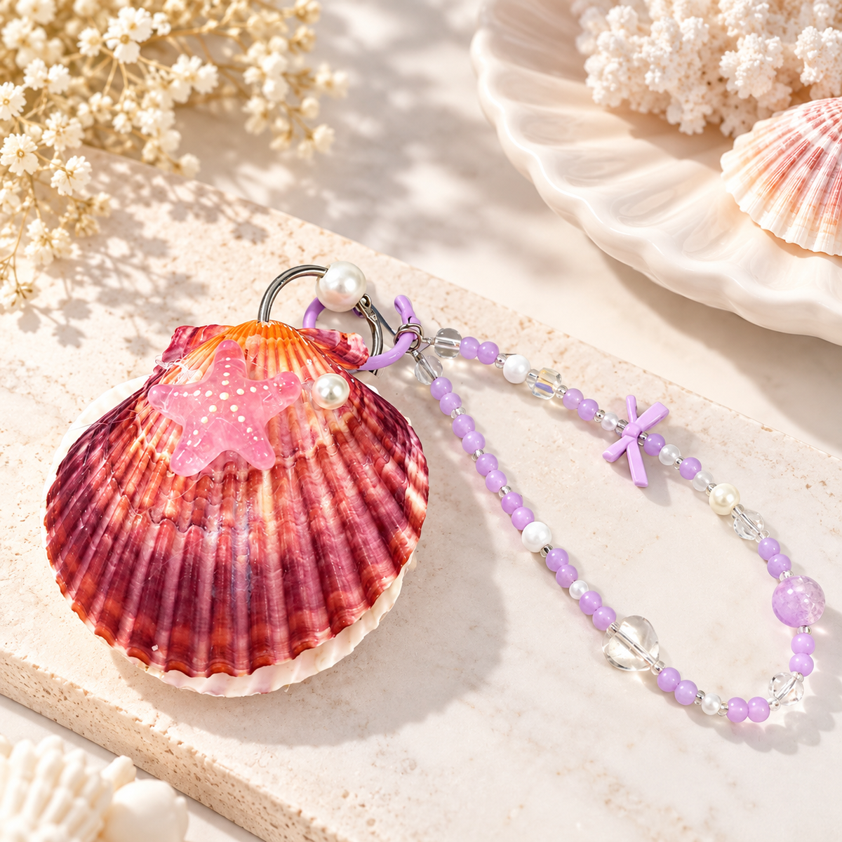 Mermaid Seashell Mini Notepad Keychain with Beaded Charm 🧜‍♀️🐚✨
