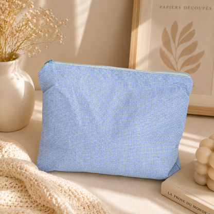 Gingham Zipper Makeup Organizer Bag
