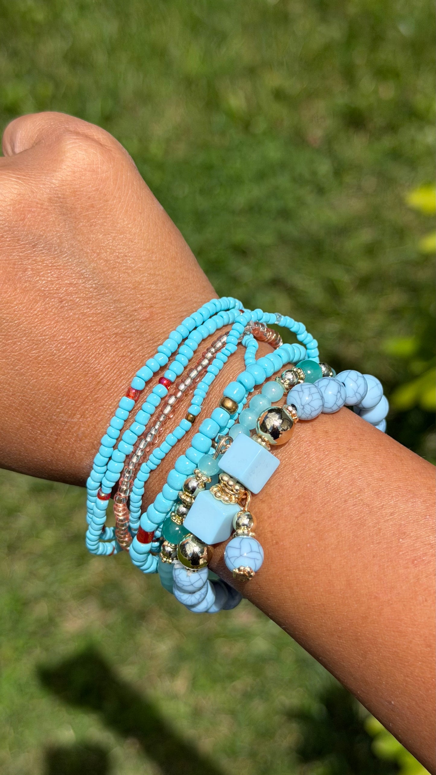 Blue Beaded Layered Bracelets