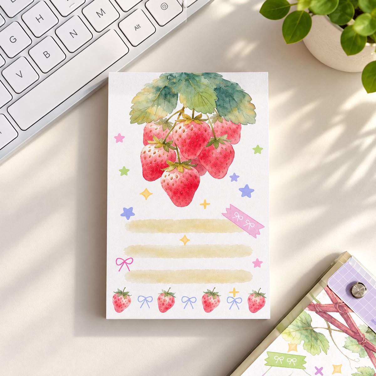 Kawaii Fruit Aesthetic Memo Notepad with Sturdy Hard Backing