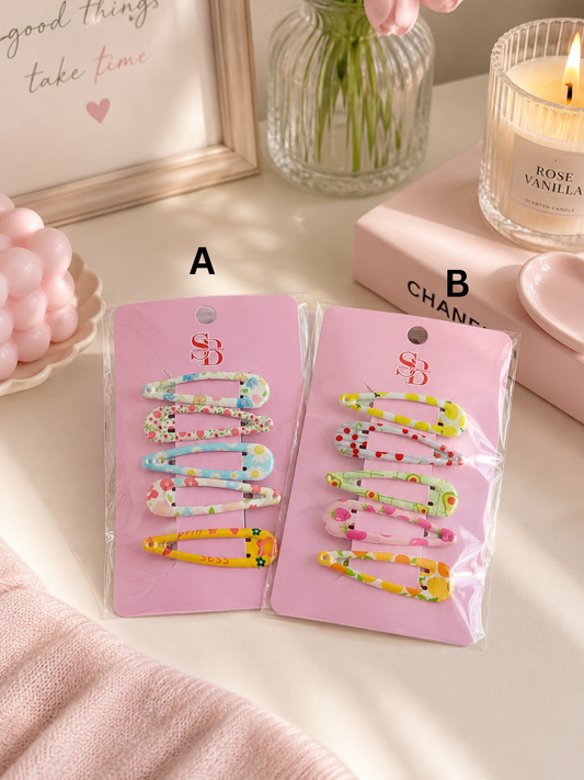 Flower & Fruit Snap Hair Barrettes Set