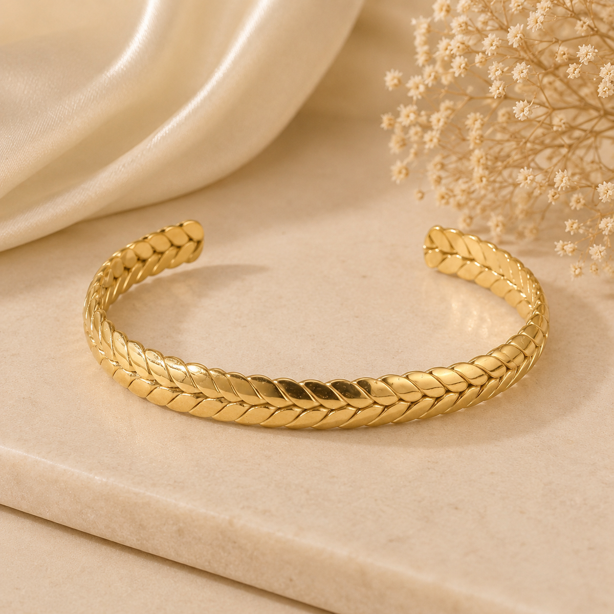 Braided Cuff Bangle Bracelet - Tarnished Resistant