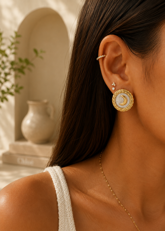Luna Gold Stud Earrings | Tarnish Resistant B-6