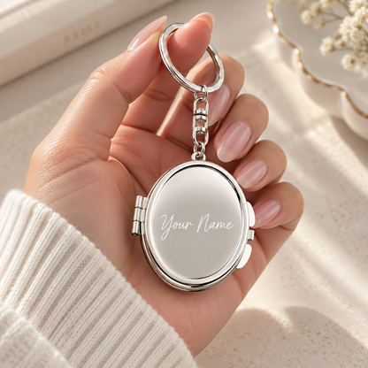 Personalized Oval Compact Mirror Keychain ( Available in silver or gold )