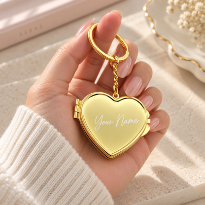 Personalized Heart Compact Mirror Keychain ( Choose silver or gold )