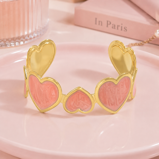 Pink Heart Bangle Bracelet | Tarnish Resistant