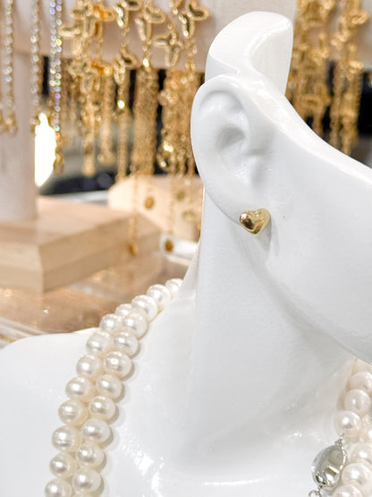 18K Genuine Gold Puffy Heart Stud Earrings