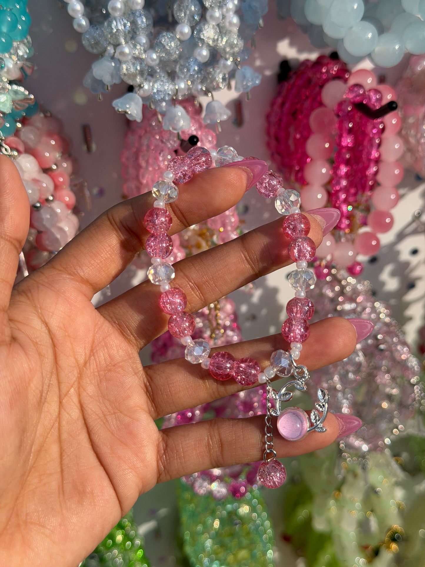 Pink Antler Charm Beaded Bracelet