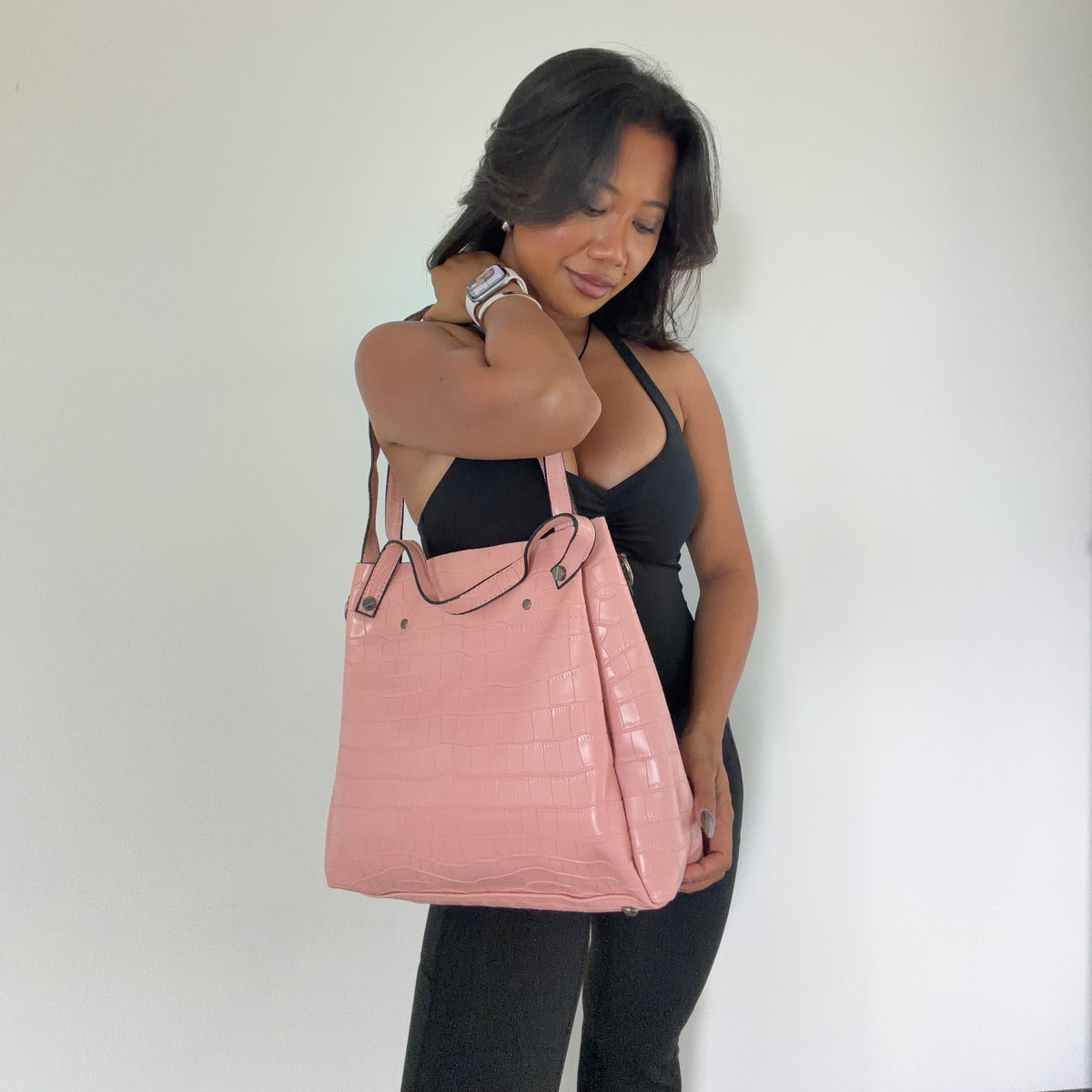 Oversized Faux Leather Crocodile Tote