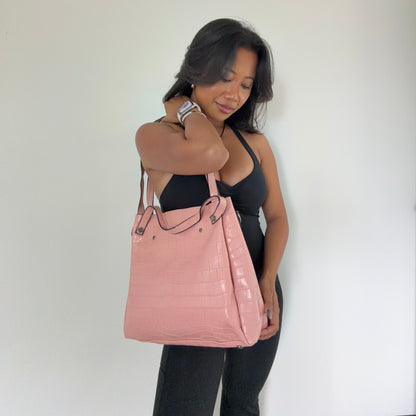 Oversized Faux Leather Crocodile Tote