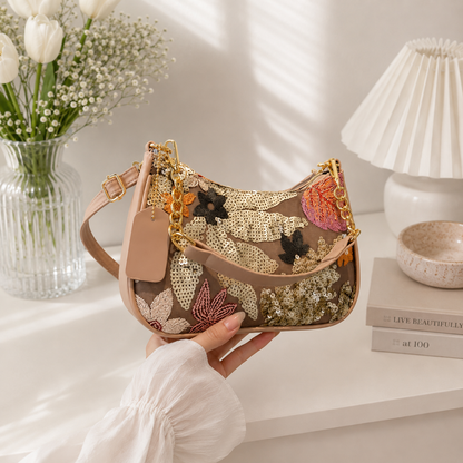 Embroidered Floral Sequin Shoulder Bag