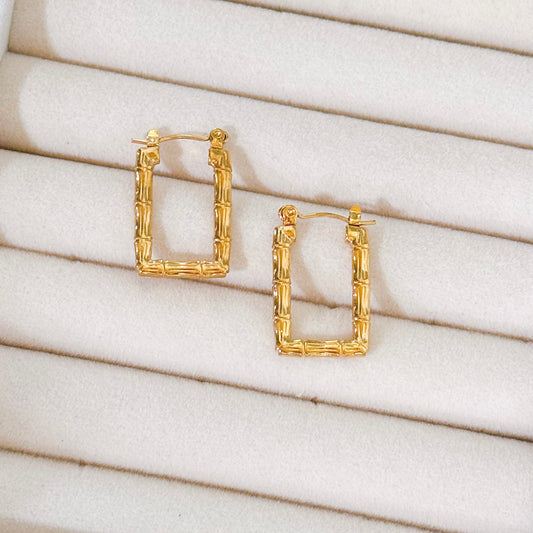 Square Bamboo Hoops Earrings ( Non-Tarnish )