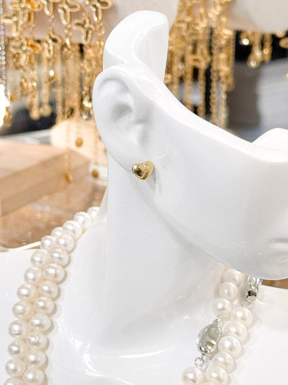 18K Genuine Gold Puffy Heart Stud Earrings