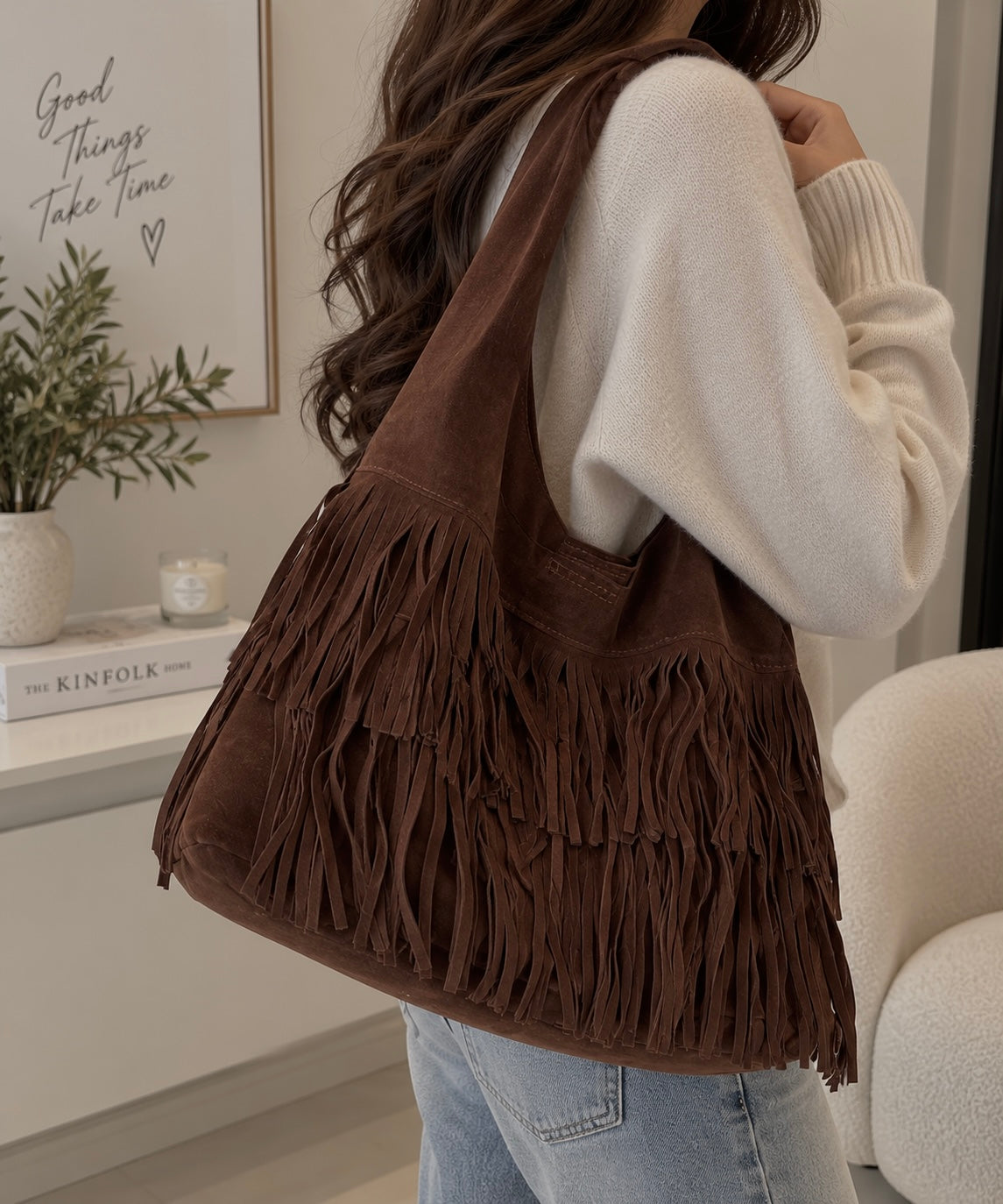 Boho Suede Fringe Shoulder Bag