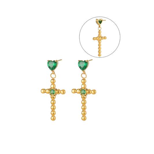 Gold Beaded Cross Stud Earrings