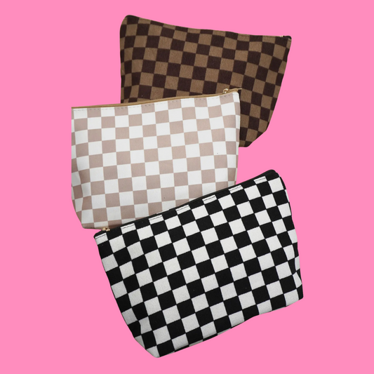 Large Checkered Makeup Bag