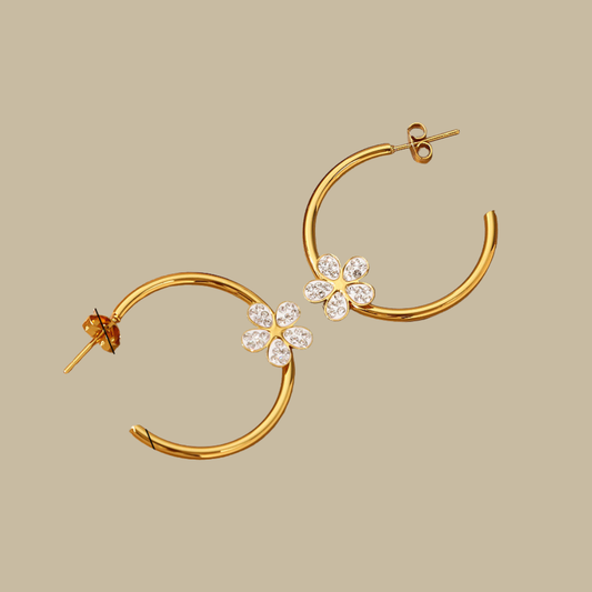 Paved Daisy Open Hoop Earrings