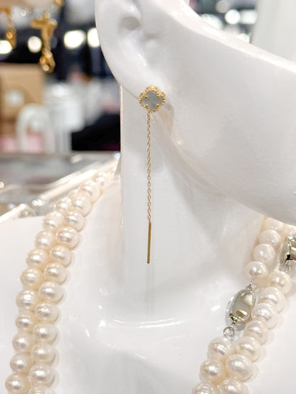 18K Genuine Gold Clover Threader Earrings ( Mother Of Pearl )