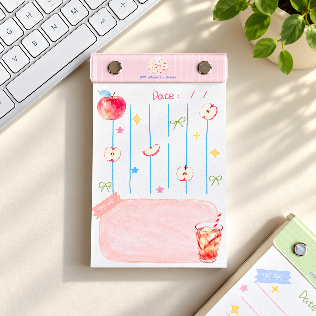 Kawaii Fruit Aesthetic Memo Notepad with Sturdy Hard Backing