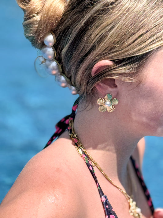 Pearl Daisy Earrings | B-63