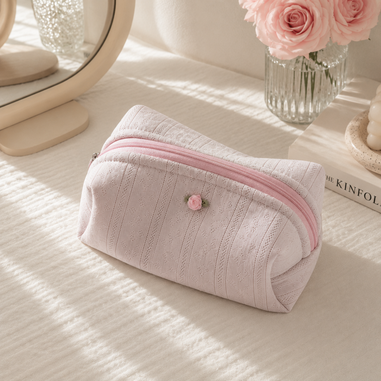 The Rosebud Makeup Bag | Eyelet Cotton Cosmetic Pouch