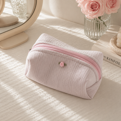 The Rosebud Makeup Bag | Eyelet Cotton Cosmetic Pouch