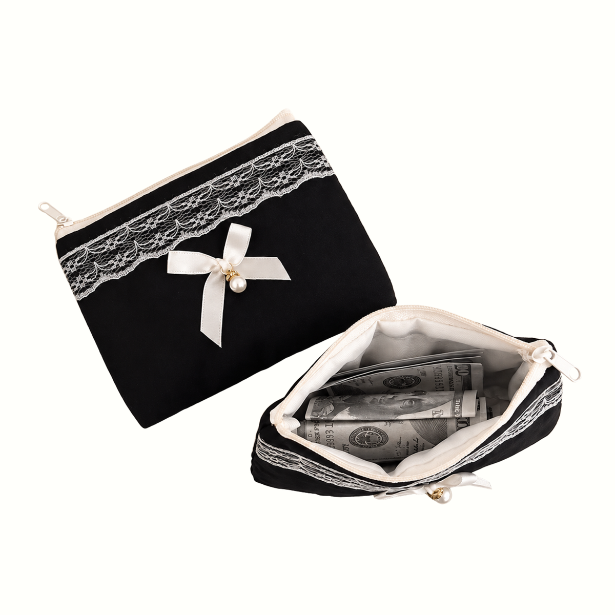 Coquette Lace Bow Zipper Pouch