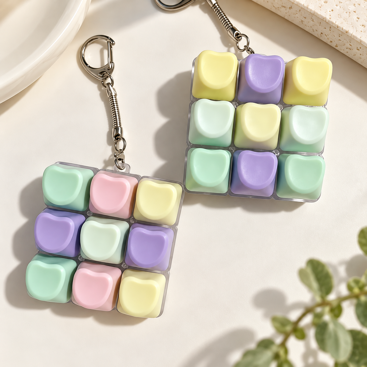 Heart Pastel Macaron 9 - Key Mini Keyboard Fidget Toy Keychain With Lights |Sensory Stress Relief