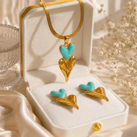 Teal Heart Jewelry Set | Tarnish Resistant B-35