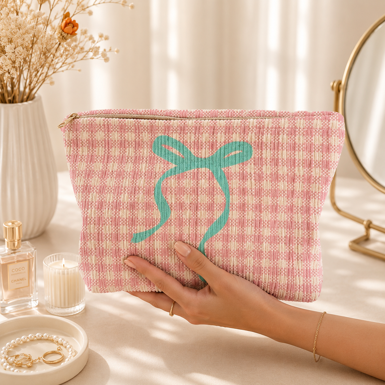 Cottage Gingham Makeup Bag