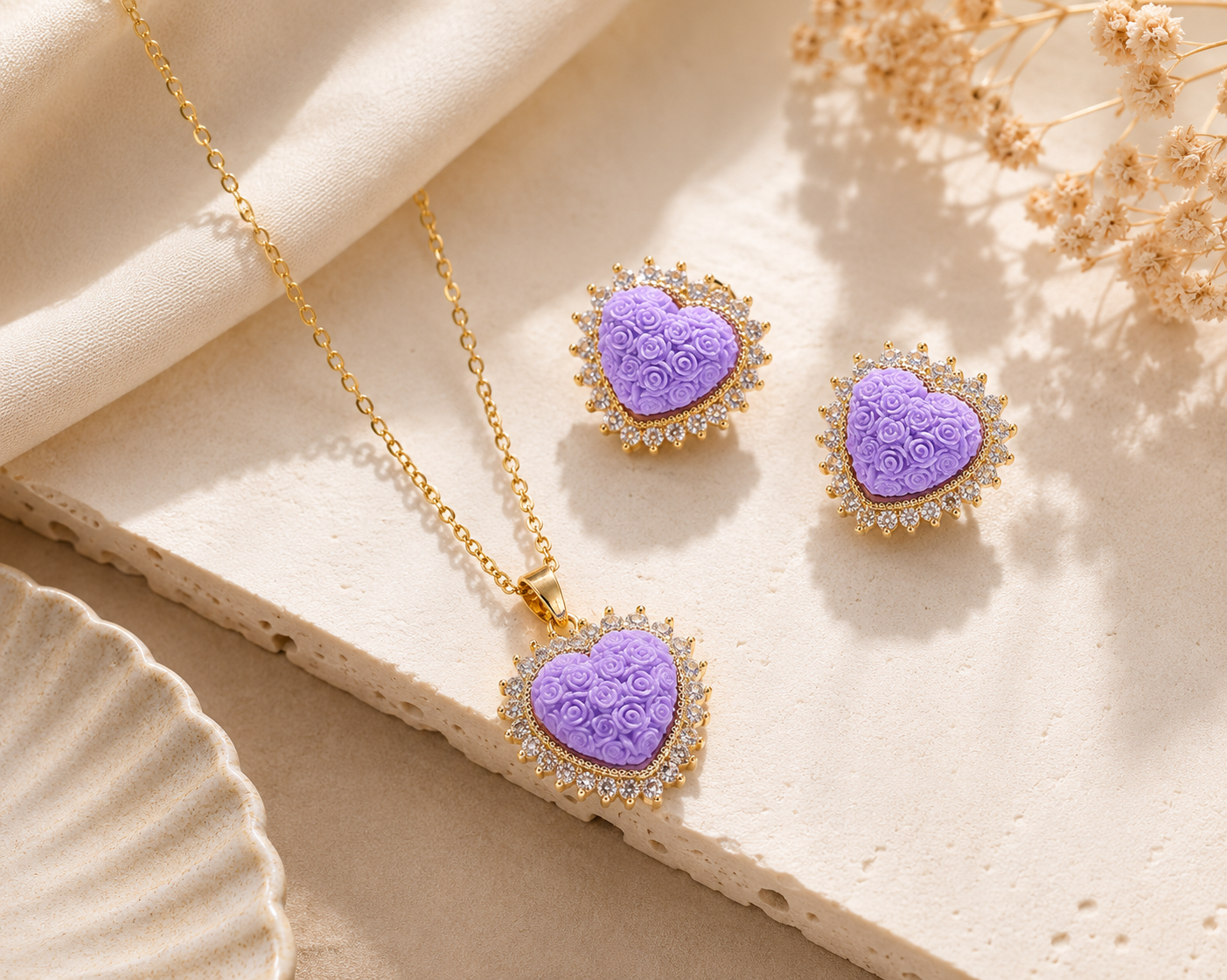 Rose Heart Jewelry Set | Tarnish Resistant