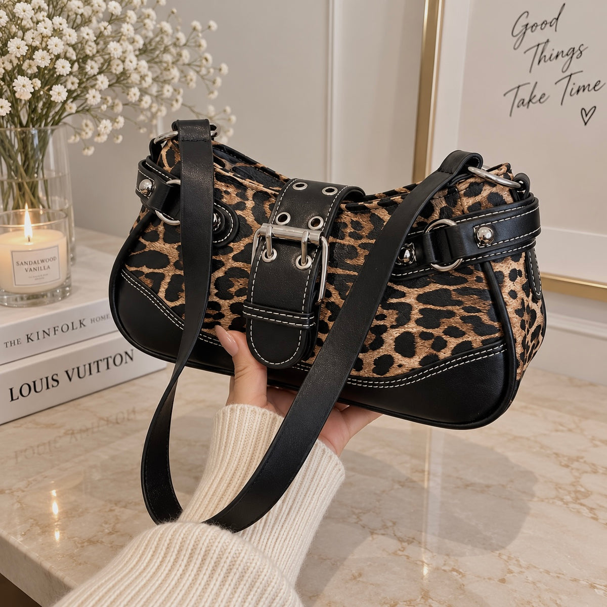Leopard Print Y2K Shoulder Bag
