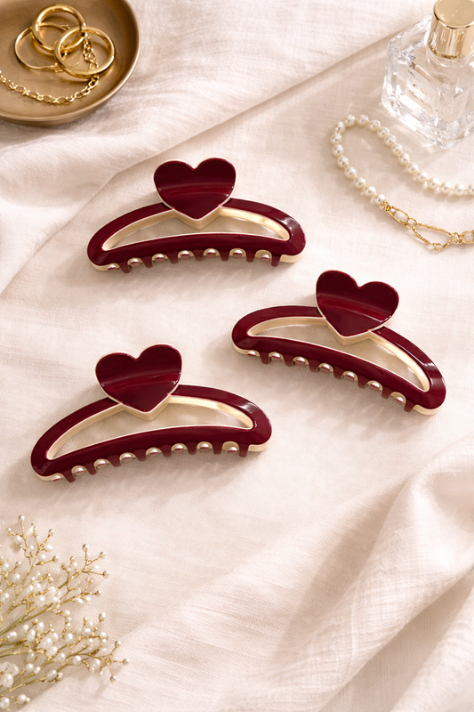 Burgundy Heart Hair Claw Clip