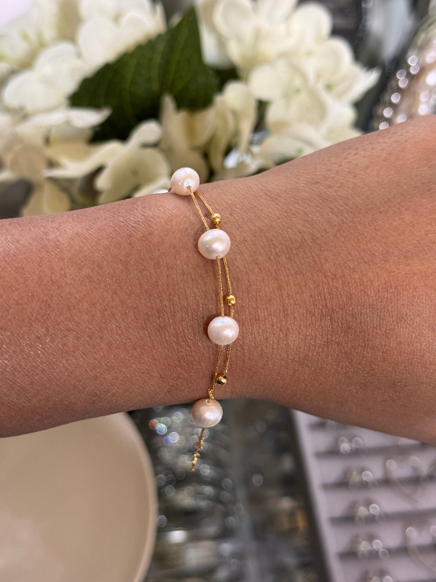 18K Gold Double Layer Pearl Bracelet