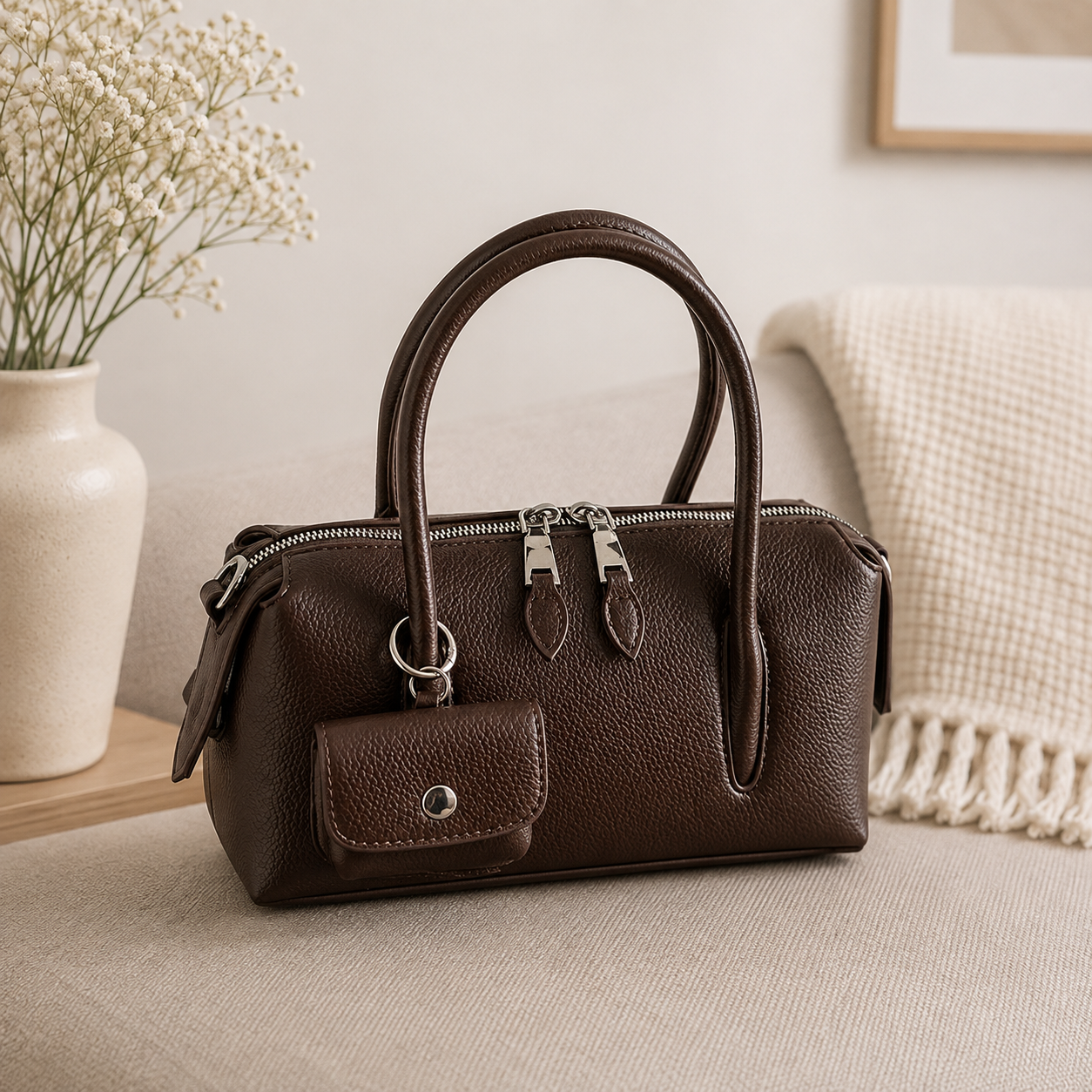Barrel Satchel Bag with Coin Pouch
