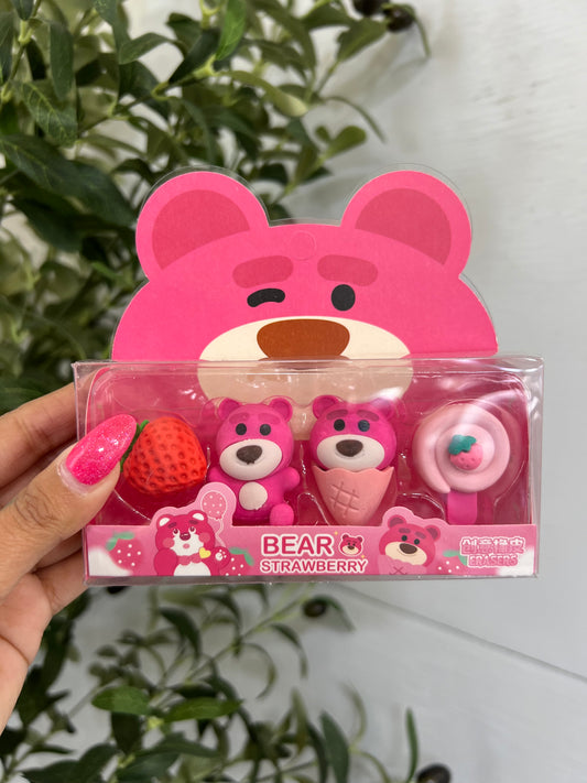 Strawberry Bear Eraser Set