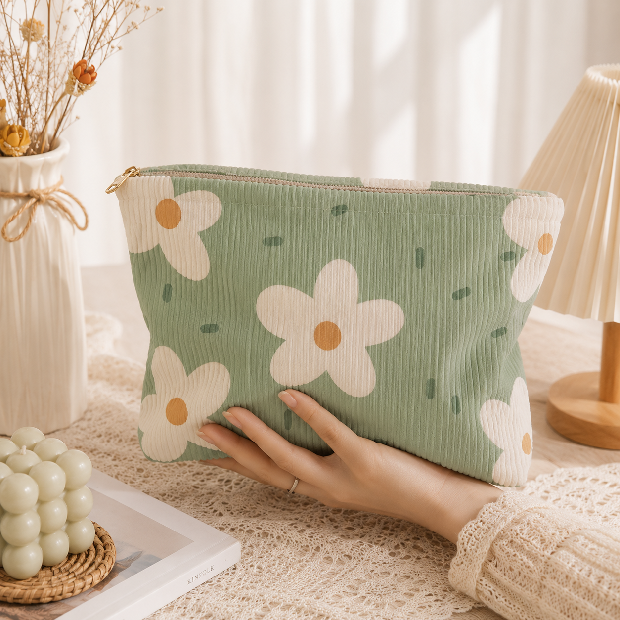 Daisy Meadow Corduroy Makeup Bag