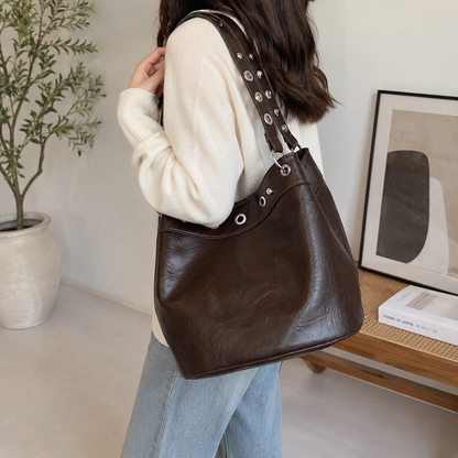 Brown Grommet Hobo Shoulder Bag – Large Everyday Purse