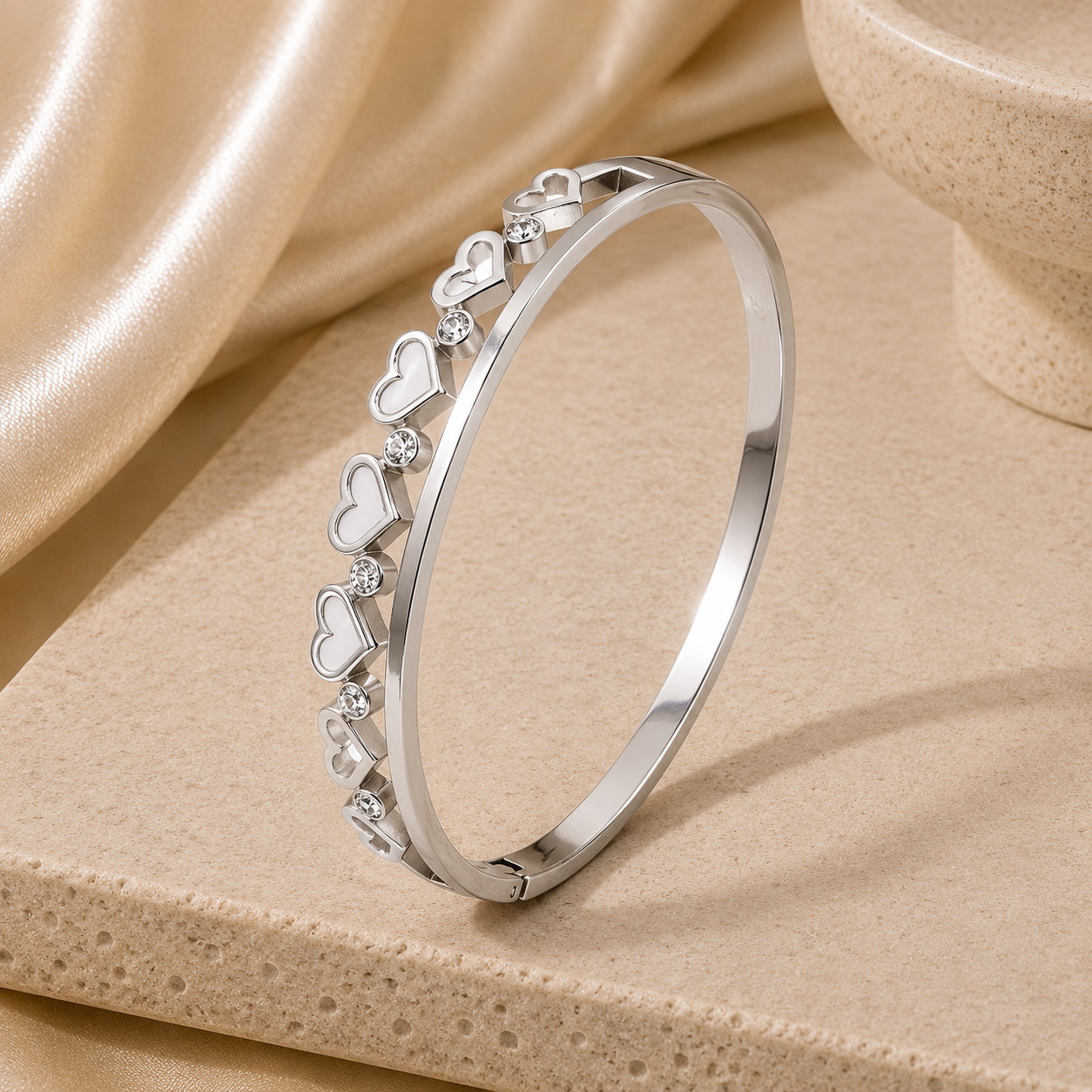 Heart Station Bangle Bracelet