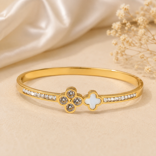 Double Clover Bangle Bracelet - Tarnished Resistant