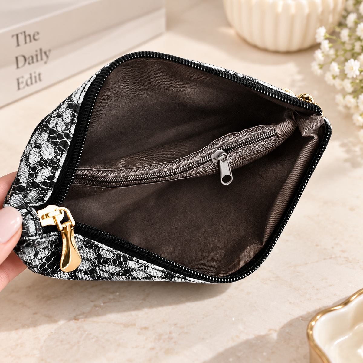 Floral Double Zipper Wristlet Wallet