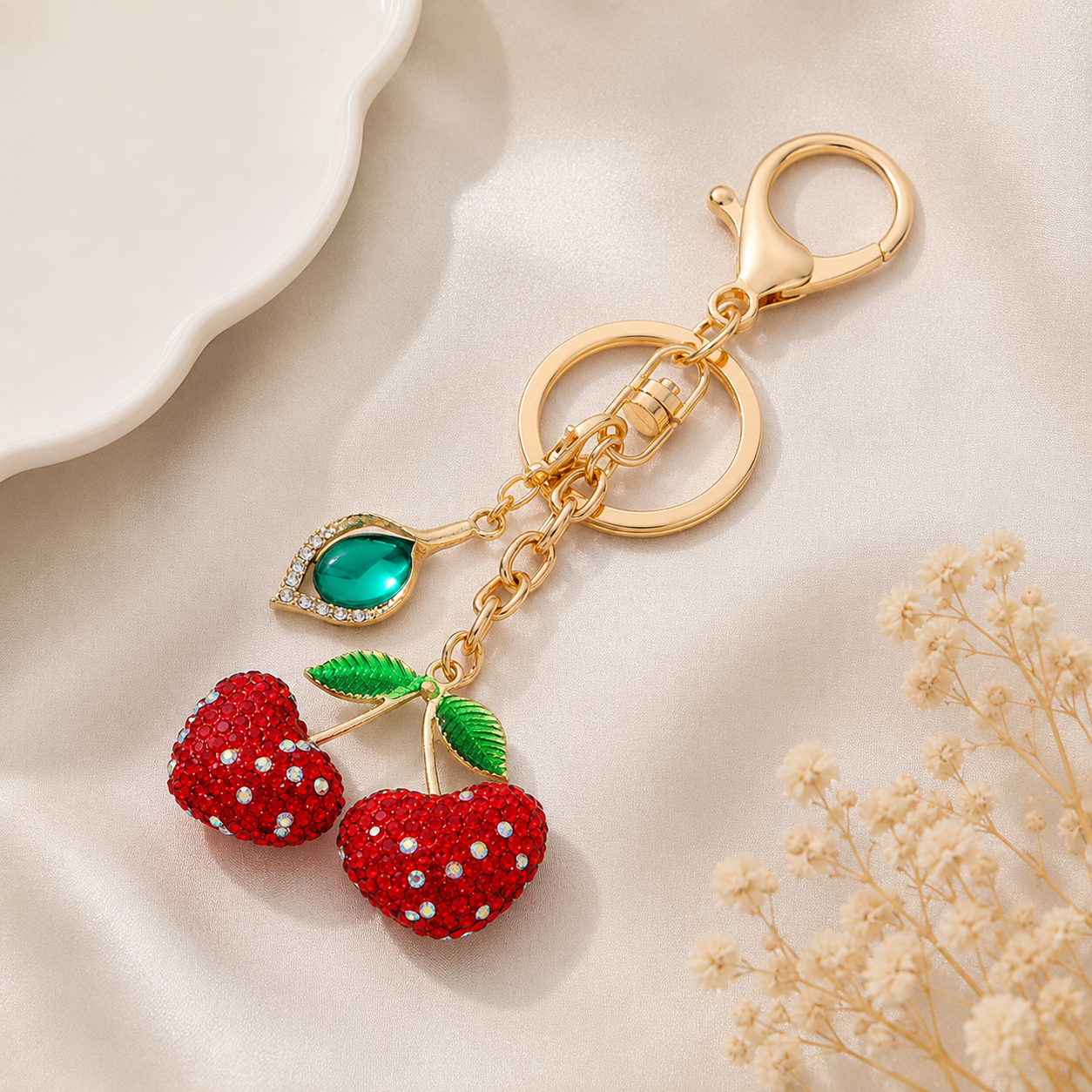 Rhinestone Cherry Bag Charm