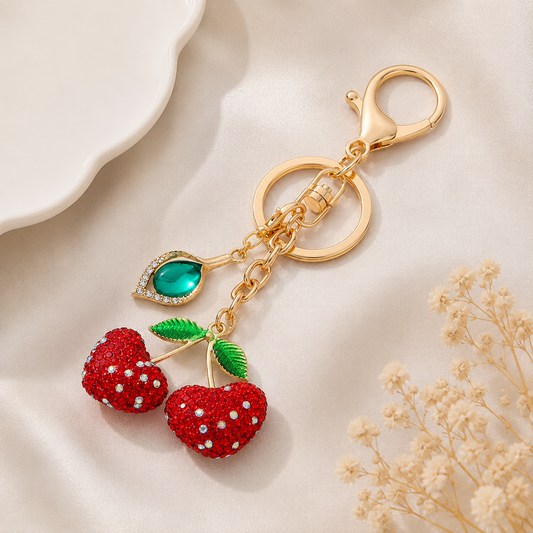 Rhinestone Cherry Bag Charm