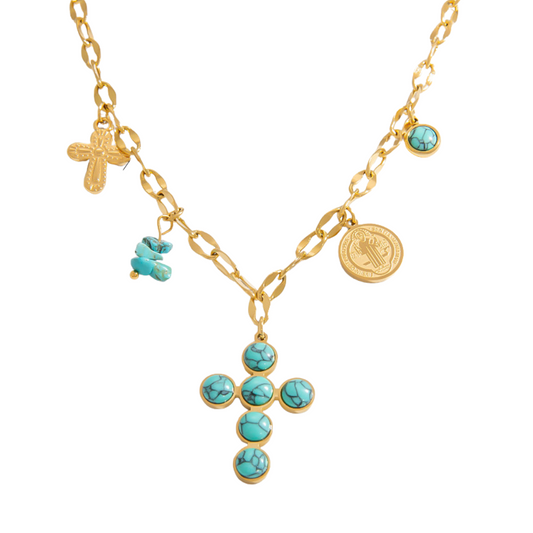 Turquoise Cross Charm Necklace