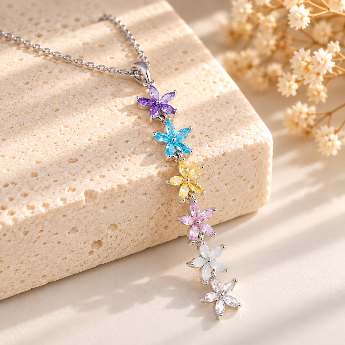 Multicolor Crystal Flower Pendant Necklace